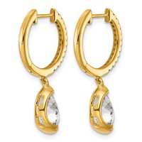 14K Yellow Gold Pear Bezel Dangle Lab Grown Diamond VS+ F+ Hoop Earrings view 3