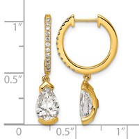 14K Yellow Gold Pear Bezel Dangle Lab Grown Diamond VS+ F+ Hoop Earrings view 4