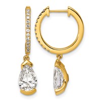14K Yellow Gold Pear Bezel Dangle Lab Grown Diamond VS+ F+ Hoop Earrings view 1