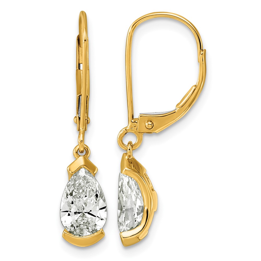 14K Yellow Gold 2ct Pear Half Bezel Set Lab Grown Diamond VS+ F+ Leverback Earrings