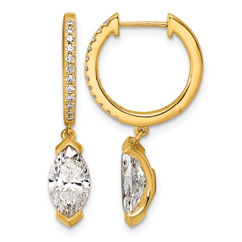 14K Yellow Gold Marquise Bezel Dangle Lab Grown Diamond VS+ F+ Hoop Earrings