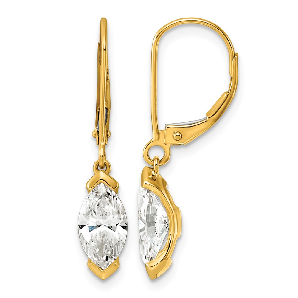 14K Yellow Gold 2ct Marquise Half Bezel Set Lab Grown Dia VS+ F+ Leverback Earrings