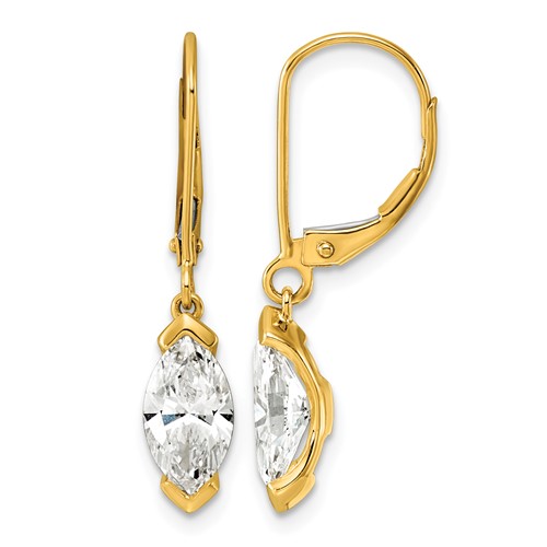 14K Yellow Gold 2ct Marquise Half Bezel Set Lab Grown Dia VS+ F+ Leverback Earrings