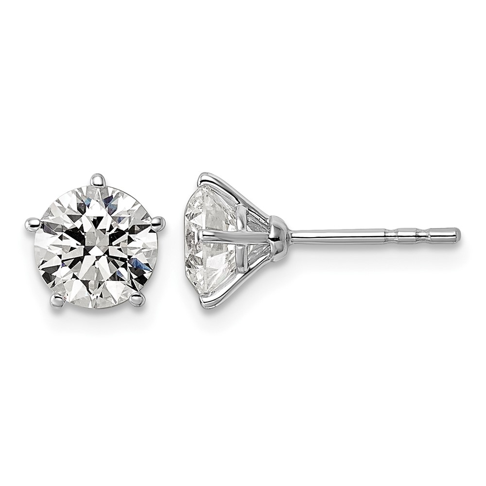 14K White Gold 2 Carat Certified 8X Lab Grown Diamond VS+ F+ Five Prong Round Complete Stud Earrings