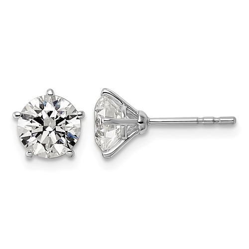 14K White Gold 2 Carat Certified 8X Lab Grown Diamond VS+ F+ Five Prong Round Complete Stud Earrings