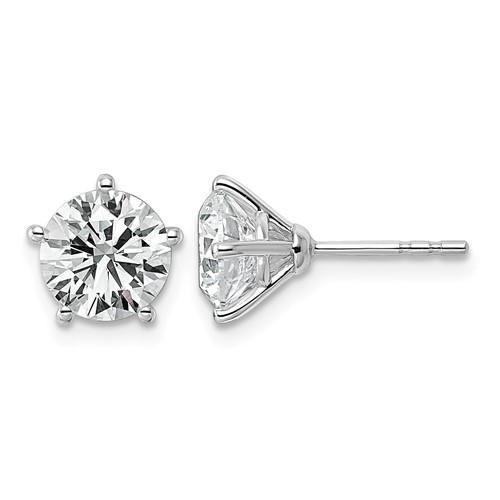 14K White Gold 3 Carat Certified 8X Lab Grown Diamond VS+ F+ Five Prong Round Complete Stud Earrings