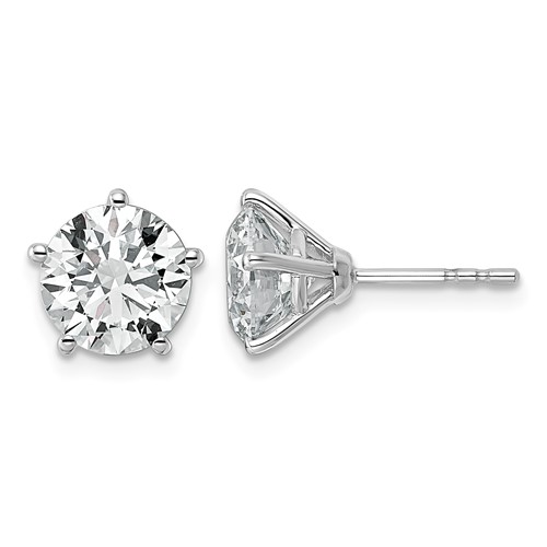 14K White Gold 4 Carat Certified 8X Lab Grown Diamond VS+ F+ Five Prong Round Complete Stud Earrings