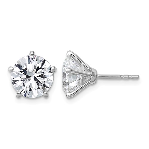 14K White Gold 5 Carat Certified 8X Lab Grown Diamond VS+ F+ Five Prong Round Complete Stud Earrings