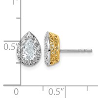 10K Earrings with Rhodium Lab Grown VS+ F+ Pear Center Diamond view 4