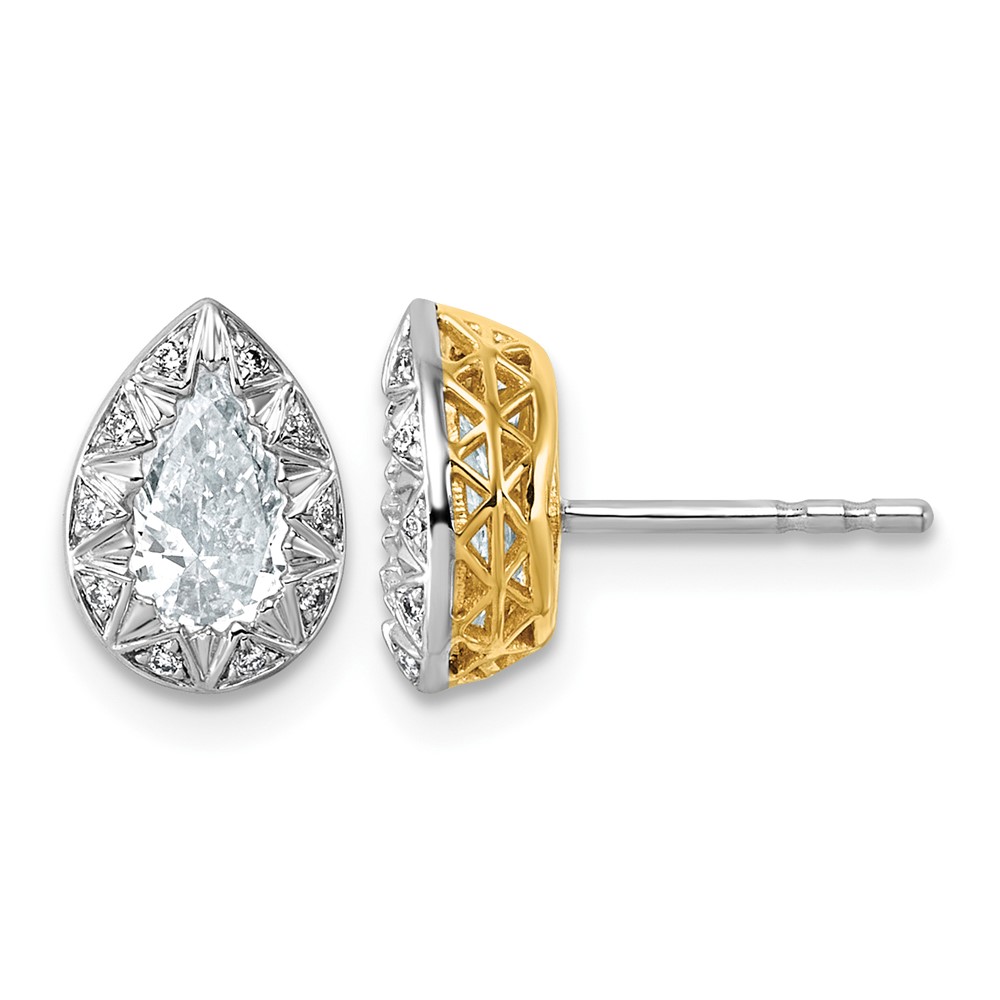 10K Earrings with Rhodium Lab Grown VS+ F+ Pear Center Diamond