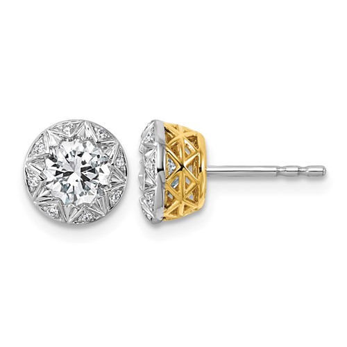 10K Earrings with Rhodium Lab Grown VS+ F+ Round Center Diamond