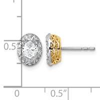 10K Earrings with Rhodium Lab Grown VS+ F+ Oval Center Diamond view 4