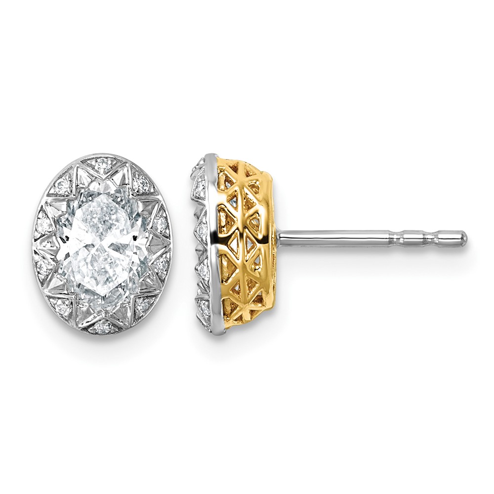 10K Earrings with Rhodium Lab Grown VS+ F+ Oval Center Diamond