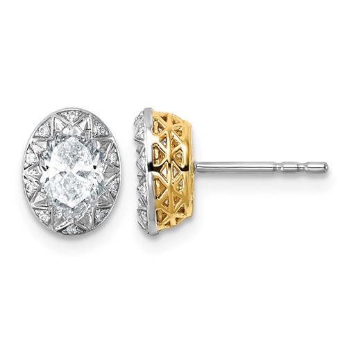 10K Earrings with Rhodium Lab Grown VS+ F+ Oval Center Diamond