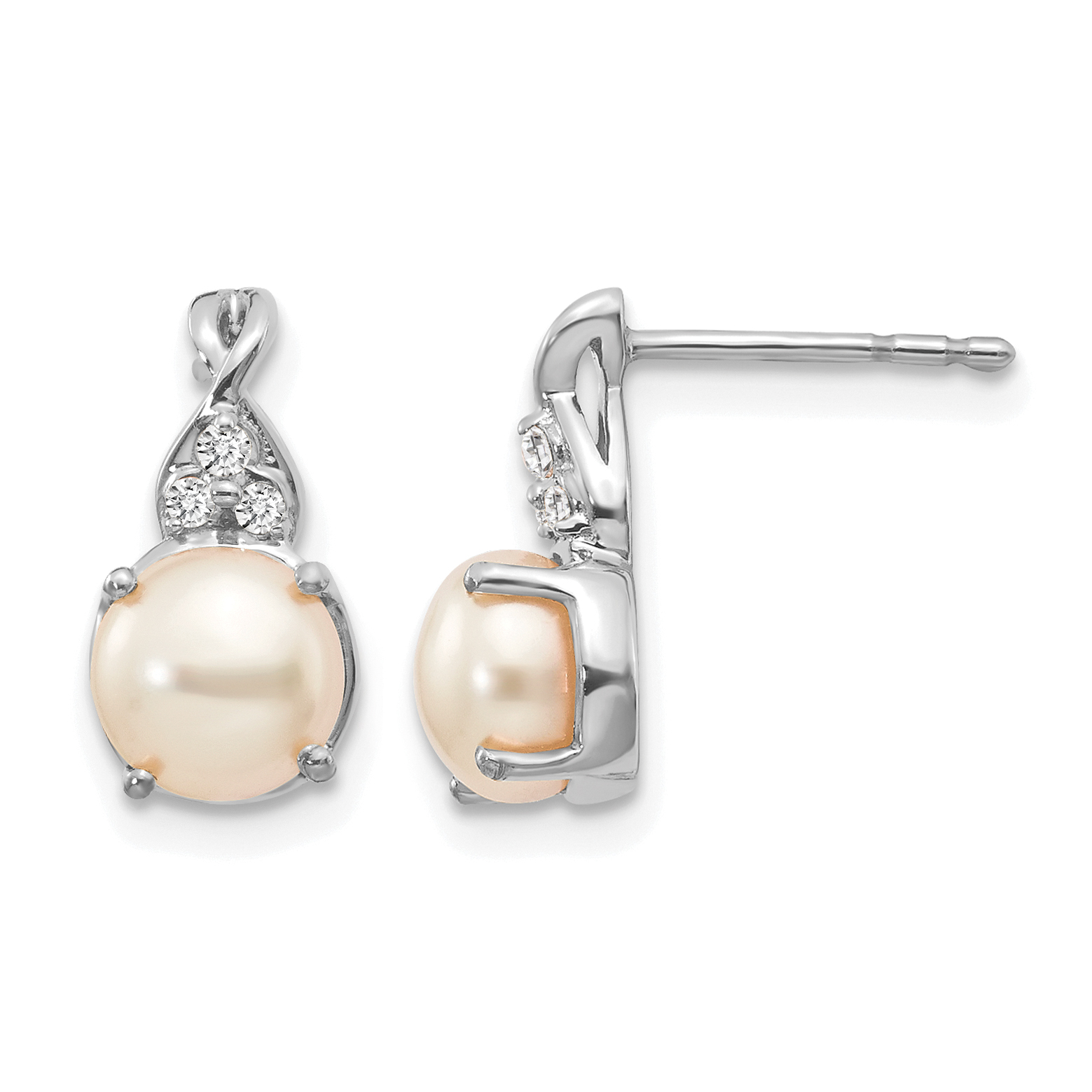14K White Gold FWC Pearl and Diamond Earrings (EM3625-PL-006-WA)