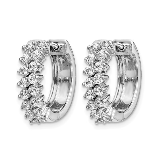 14k White Gold 2-row 1 carat Diamond Hinged Hoop Earrings