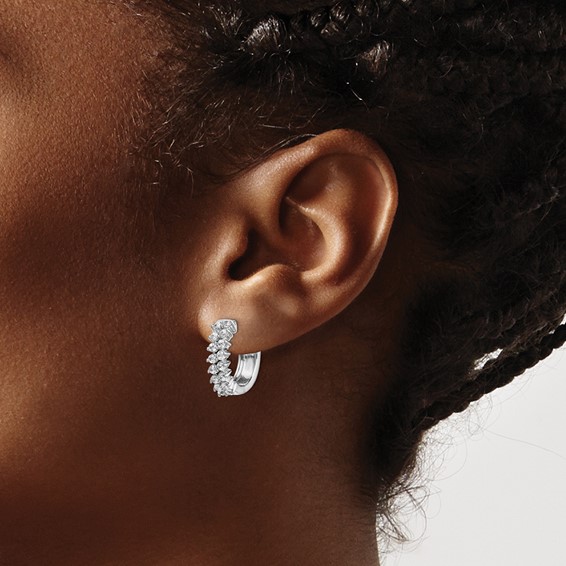 14k White Gold 2-row 1 carat Diamond Hinged Hoop Earrings