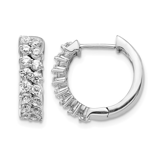 14k White Gold 2-row 1 carat Diamond Hinged Hoop Earrings