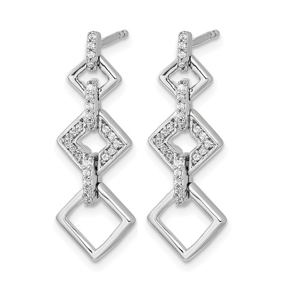 14k White Gold 1/8 carat Diamond Squares Dangle Post Earrings