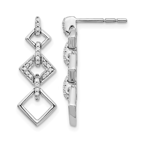 14k White Gold 1/8 carat Diamond Squares Dangle Post Earrings