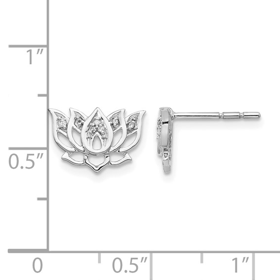 14k White Gold 1/20 carat Diamond Lotus Flower Post Earrings
