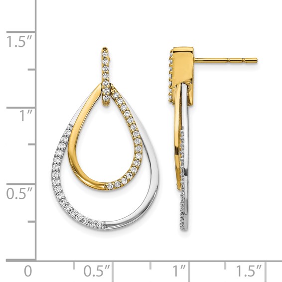 14k Two-tone 1/2 carat Diamond Teardrop Dangle Post Earrings