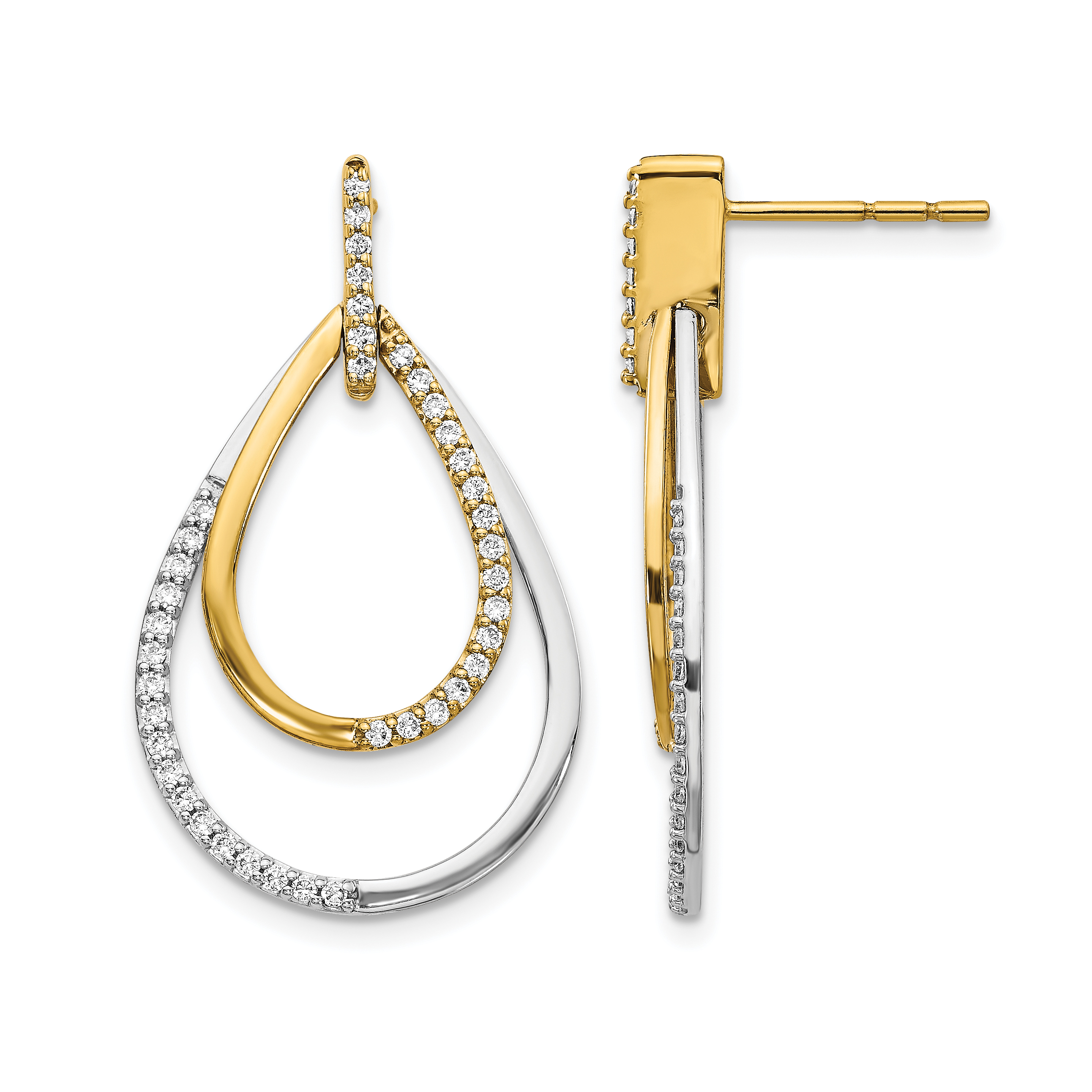 14k Two-tone Diamond Teardrop Earrings (EM3824-050-YWA)