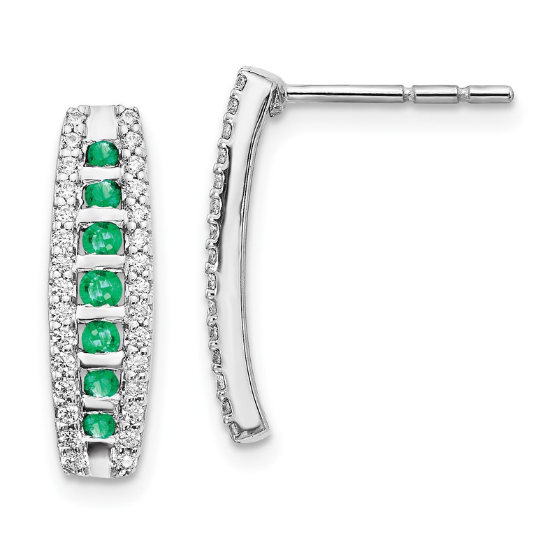 14k White Gold 1/3 carat Lab Grown Diamond VS/SI+ G+ and Created Emerald Complete Fashion Post Earrings