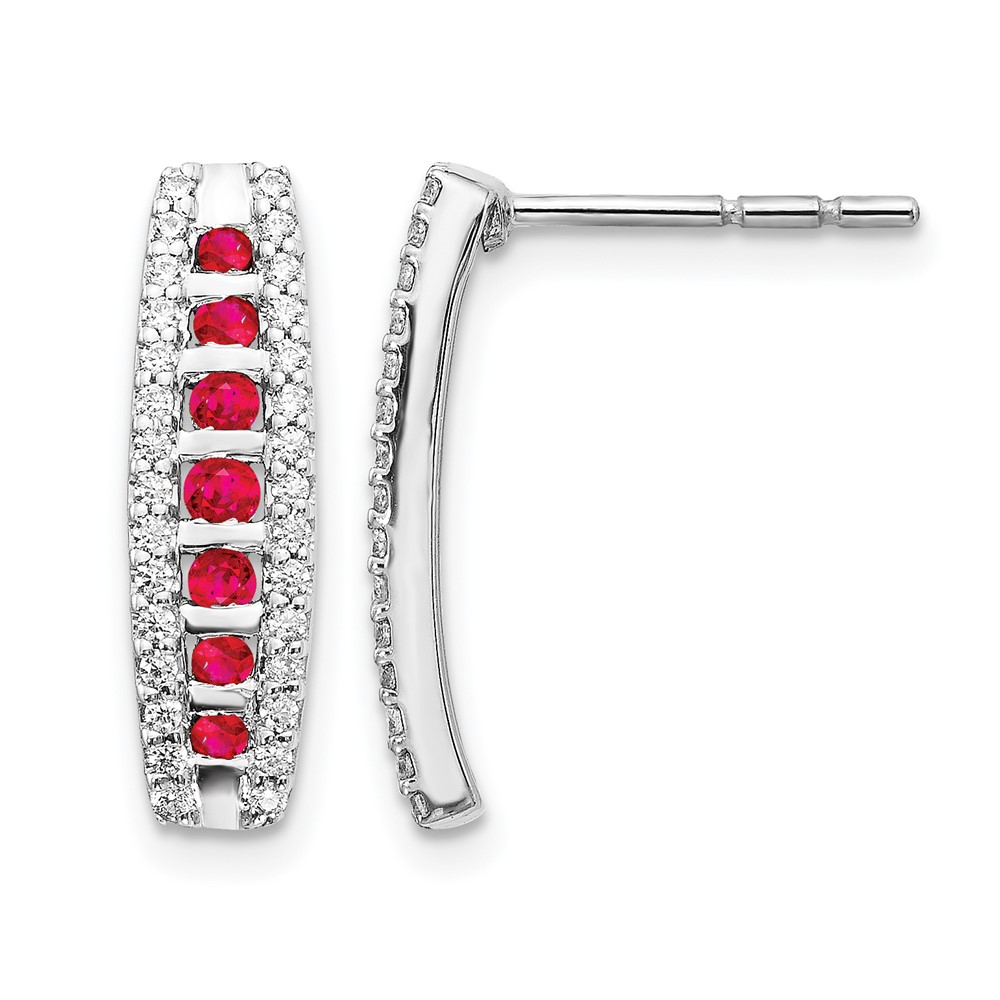 14K White Gold 0.33 Carat Lab Grown Diamond VS SI+ G+ and Created Ruby Complete Fashion Post Earrings