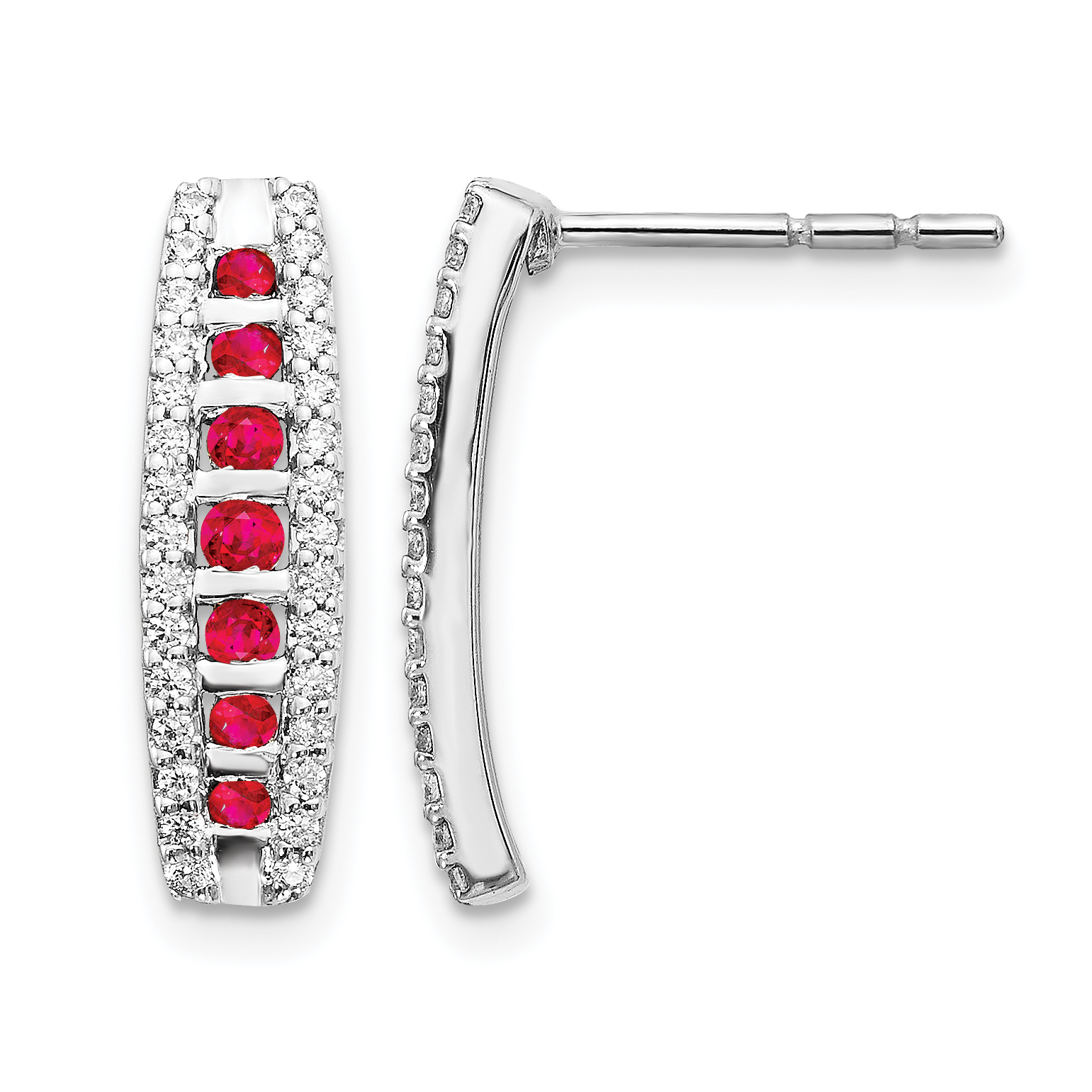 14k White Gold Diamond and Ruby Fancy Earrings (EM3849-RU-030-WA)