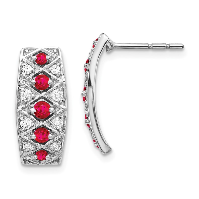 14K White Gold Lab Grown Diamond VS/SI+ G+ & Cr. Ruby Fancy Earrings