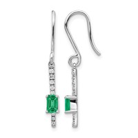 14K White Gold 0.12 Carat Lab Grown Diamond VS SI+ G+ and Created Emerald Complete Sheppards Hook Earrings view 1