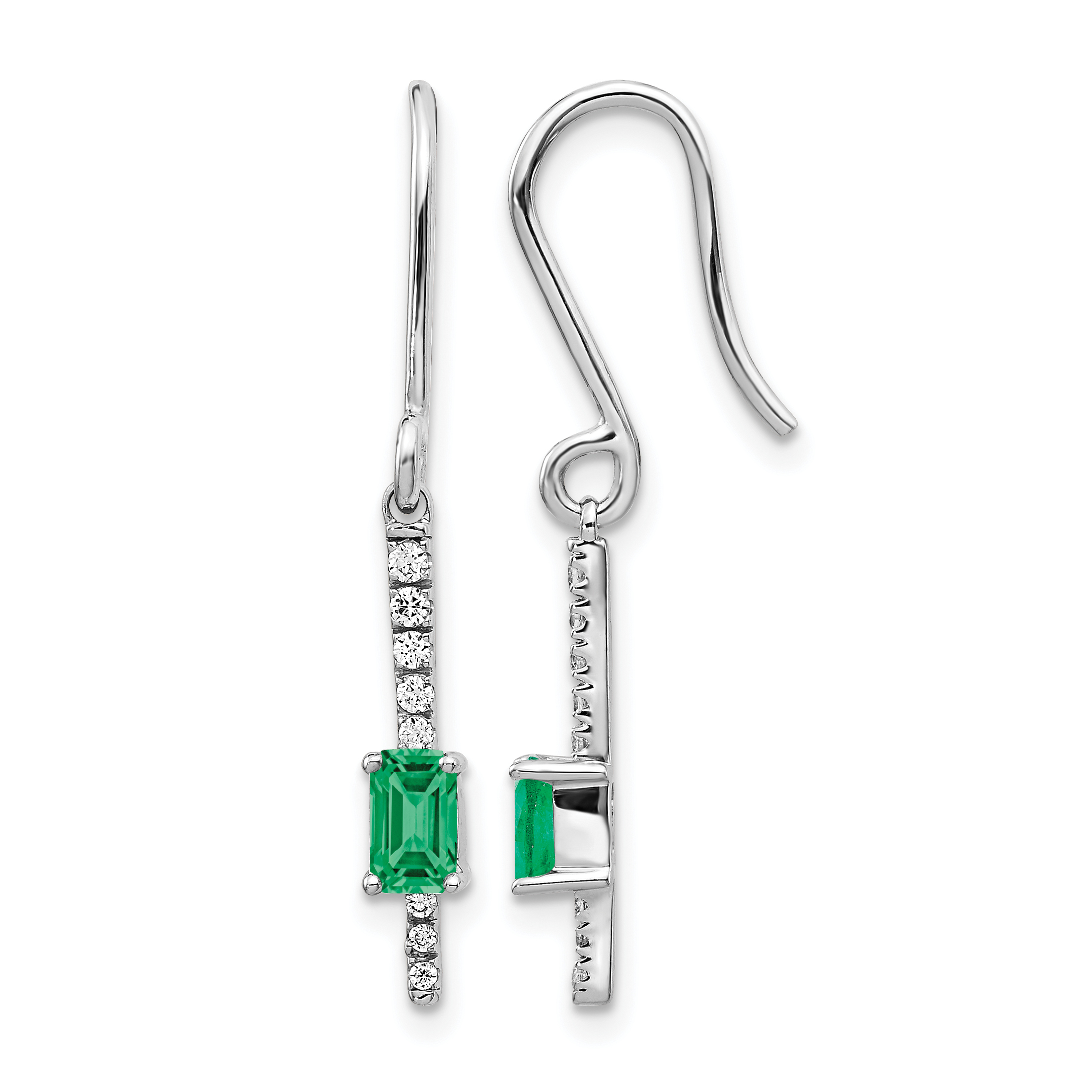 14k White Gold Diamond and Emerald Fancy Earrings (EM3875-EM-014-WA)
