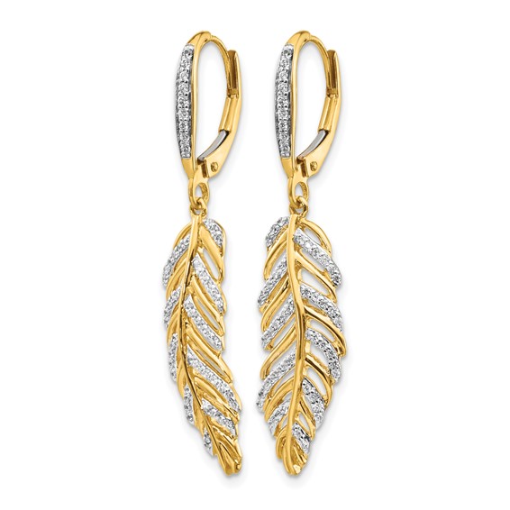 14k Diamond Fancy Feather Leverback Earrings