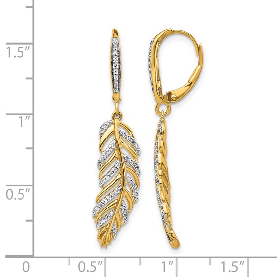 14k Diamond Fancy Feather Leverback Earrings