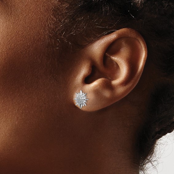 14k White Gold 1/5 carat Diamond Fancy Sun / Star Post Earrings