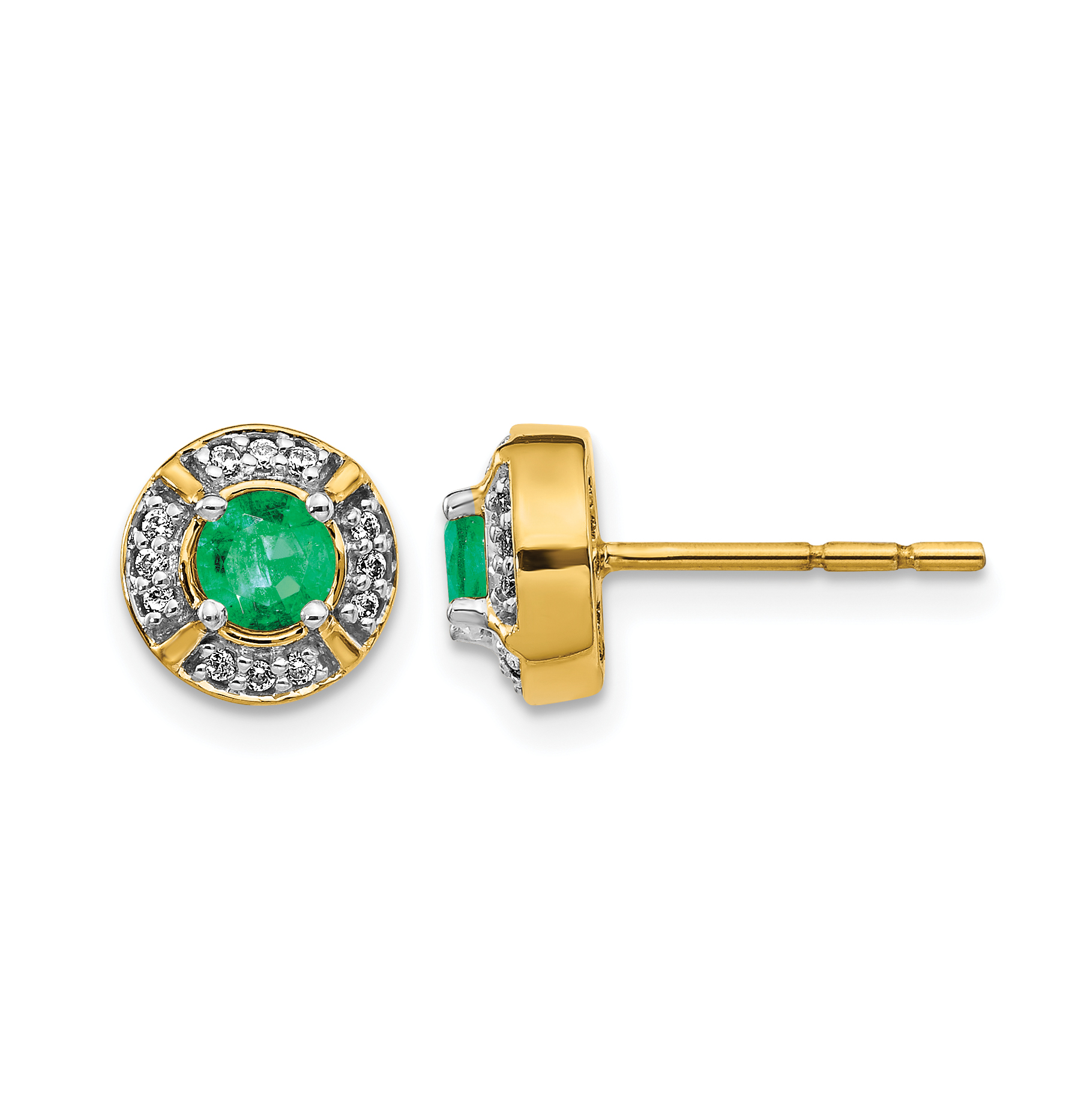 14k Diamond and Emerald Fancy Halo Earrings (EM3922-EM-012-YA)