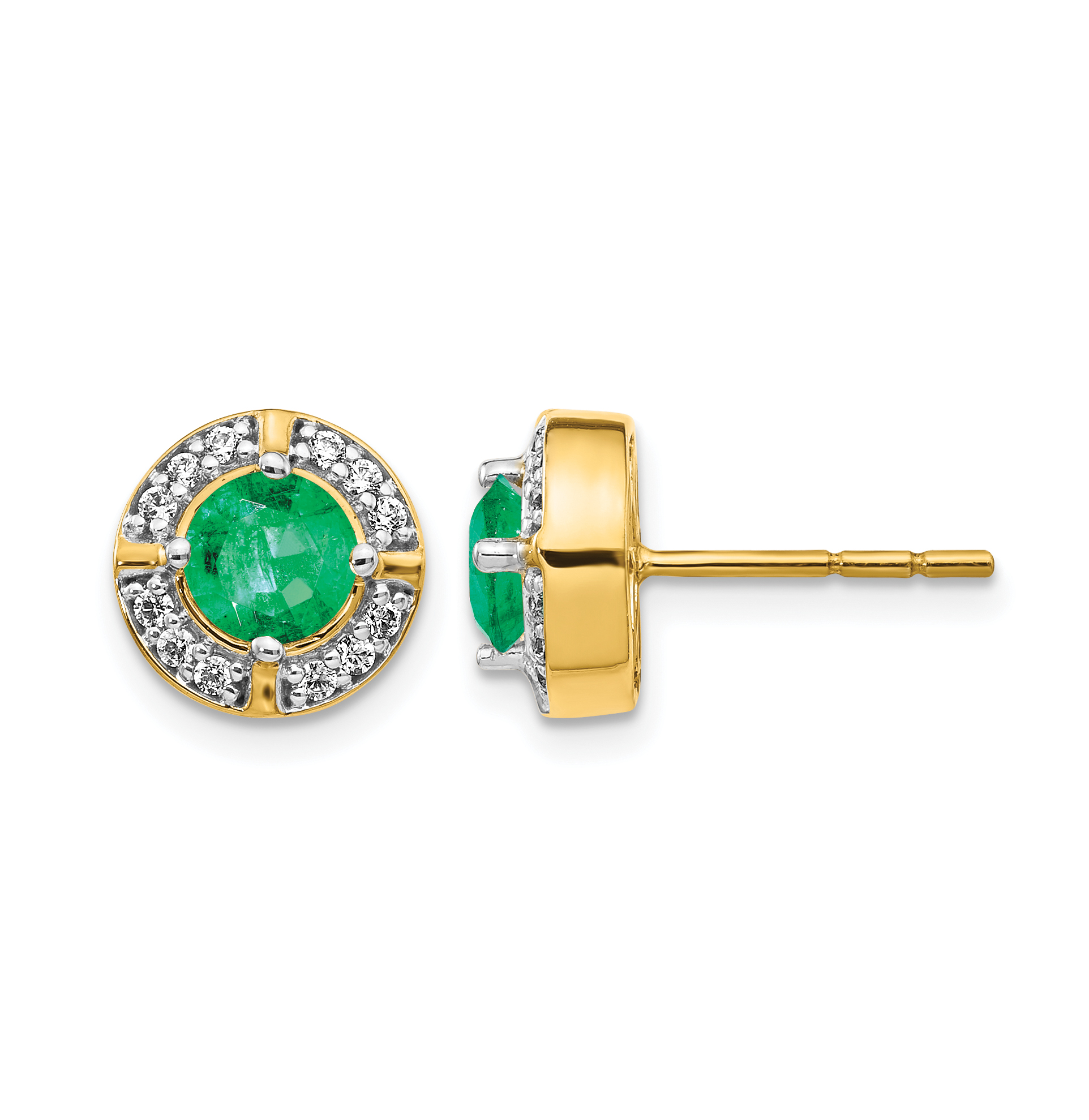 14k Diamond and Emerald Fancy Halo Earrings (EM3922-EM-019-YA)