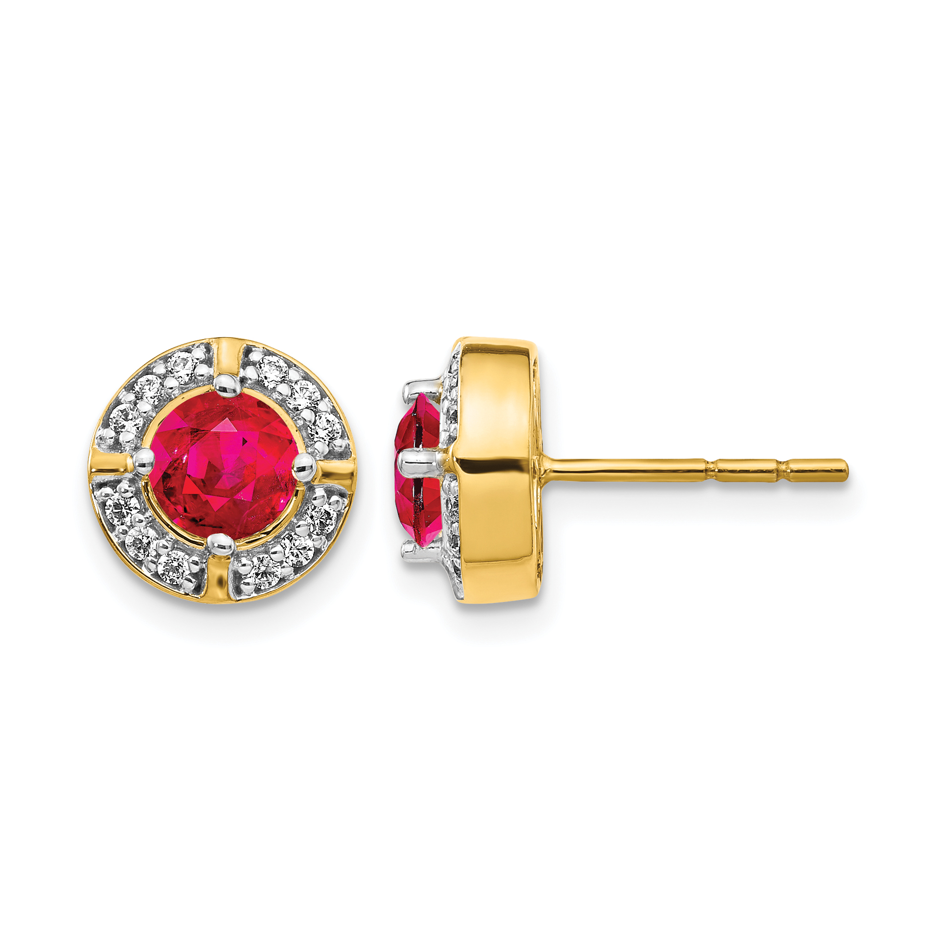 14k Diamond and Ruby Fancy Halo Earrings (EM3922-RU-019-YA)