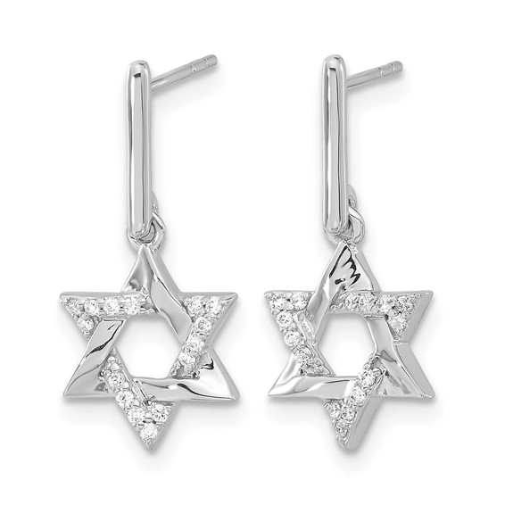 14k White Gold 1/8 carat Diamond Star of David Dangle Post Earrings