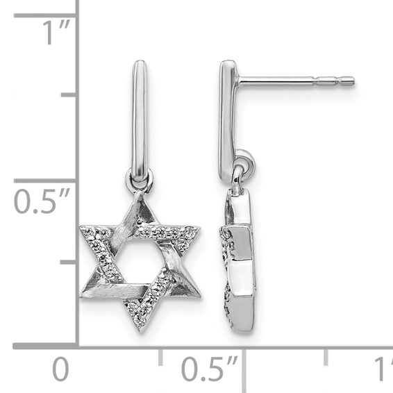 14k White Gold 1/8 carat Diamond Star of David Dangle Post Earrings