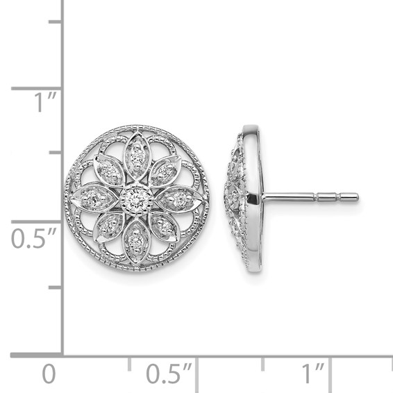 14k White Gold 1/4 carat Diamond Fancy Floral Post Earrings
