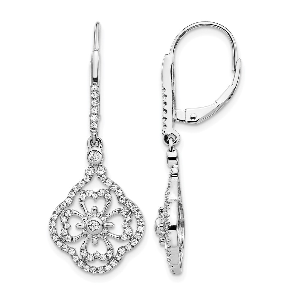 14K White Gold 0.50 Carat Lab Grown Diamond VS SI+ G+ Complete Fashion Leverback Earrings
