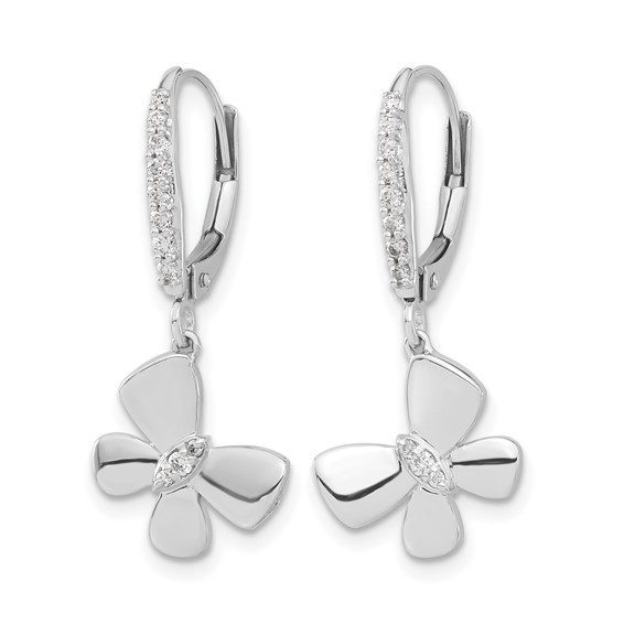 14k White Gold 1/6 carat Diamond Butterfly Dangle Leverback Earrings