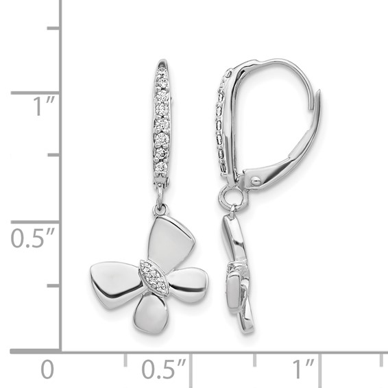 14k White Gold 1/6 carat Diamond Butterfly Dangle Leverback Earrings