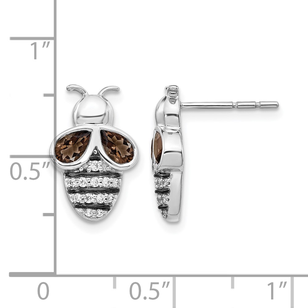 14k White Gold Diamond and Smokey Quartz Bee Earrings (EM3995-SQ-015-WA)