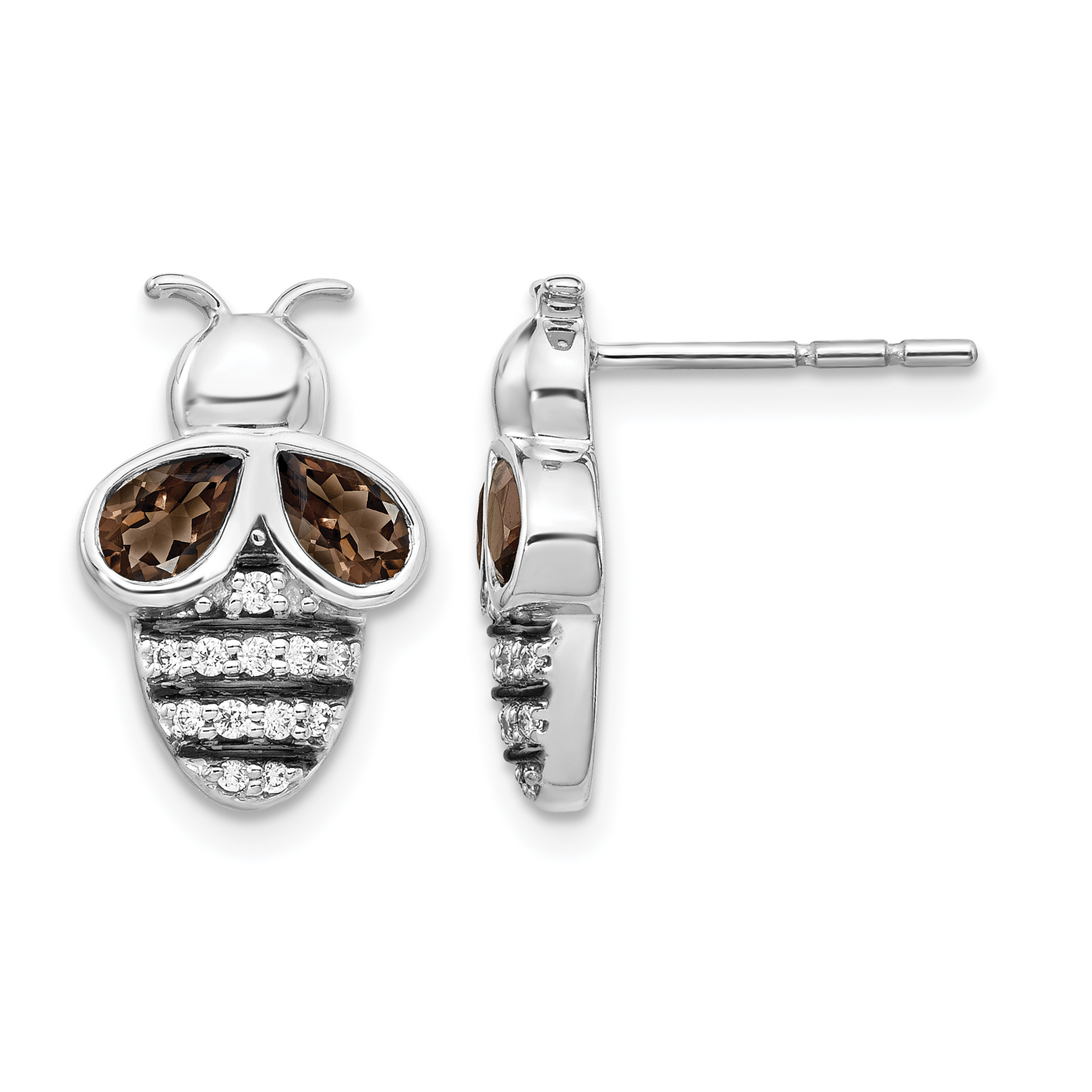 14k White Gold Diamond and Smokey Quartz Bee Earrings (EM3995-SQ-015-WA)