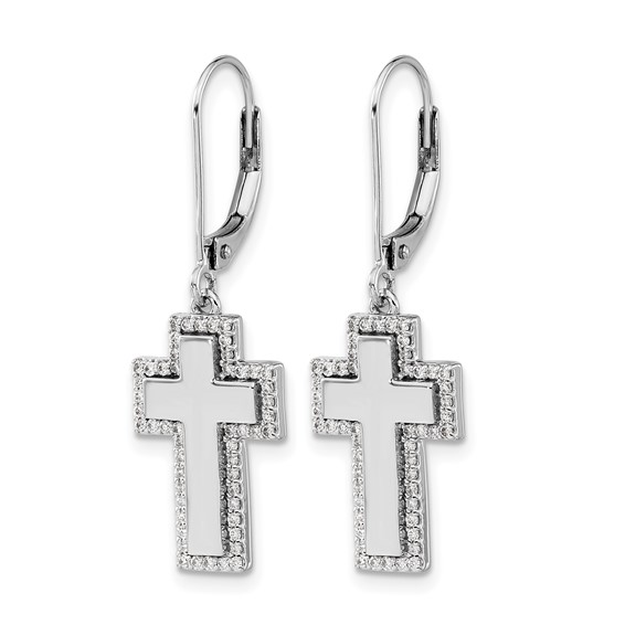 14k Yellow Gold Diamond Fancy Cross Leverback Earrings