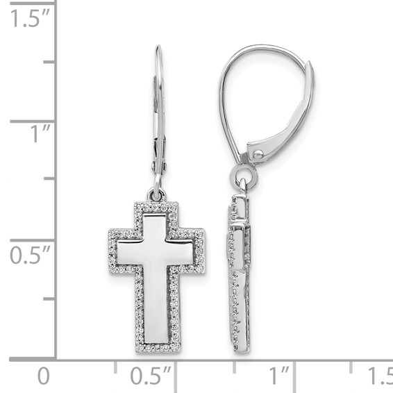 14k Yellow Gold Diamond Fancy Cross Leverback Earrings