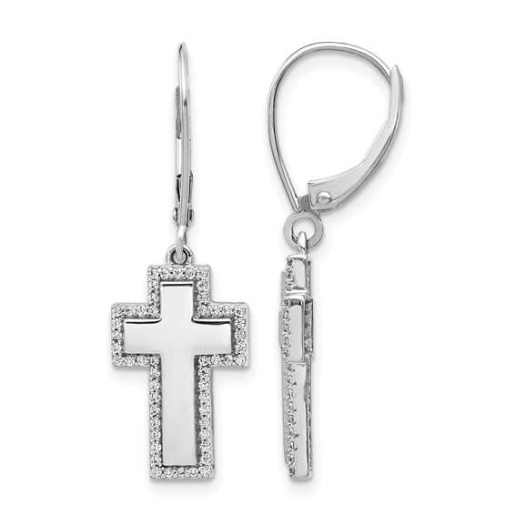 14k Yellow Gold Diamond Fancy Cross Leverback Earrings